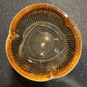 Vintage Retro‎ Murano Amber Controlled Bubble Glass Ashtray 7” MCM Heavy